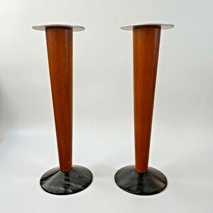 Mid Century Modern Wood Candlestick Holders 10" Pair Japan Style Taiwan Vintage